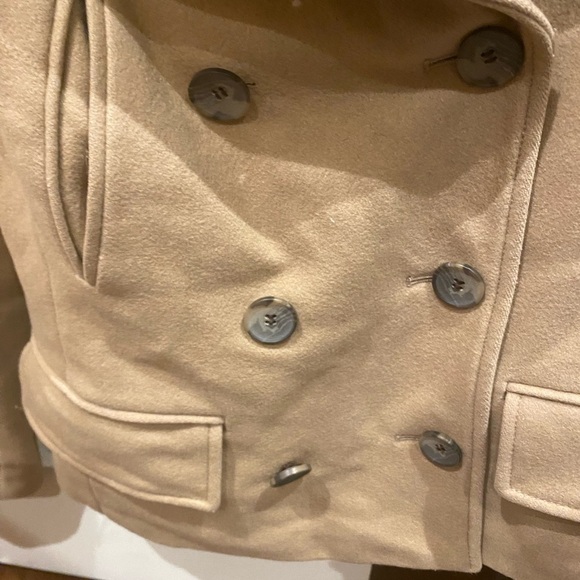 Club Monaco / tan khaki wool double breasted crop pea coat XS - Picture 3 of 5